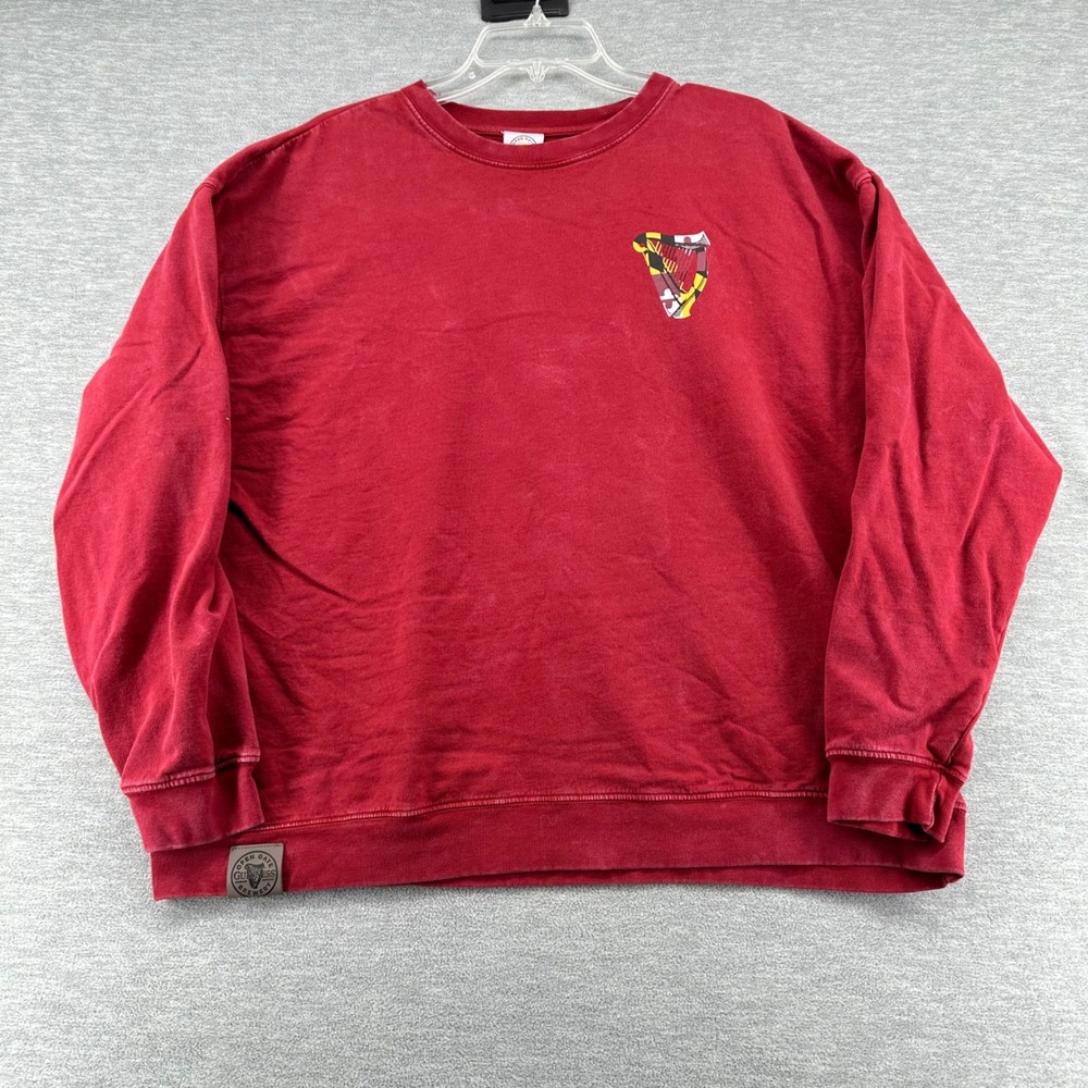 Guinness Beer T-Shirt Mens XL Red Cropped Long Sleeve Open Gate Brewery Pullover